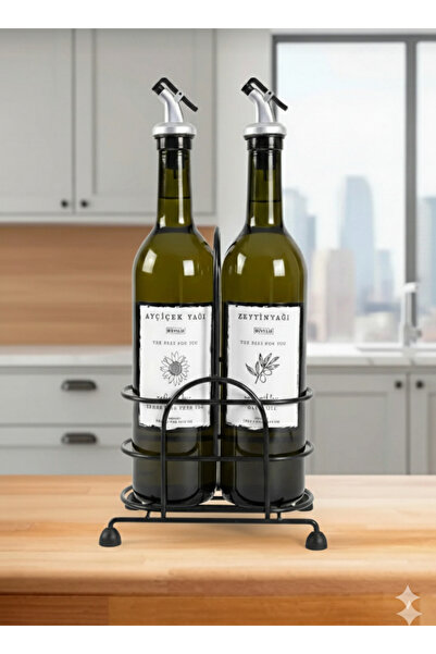 BÜYÜLÜ HOME 750 ml Amber Sunflower Oil Olive Oil Glass Bottle Oil Container Sauce Bowl with 2 Metal Stands
