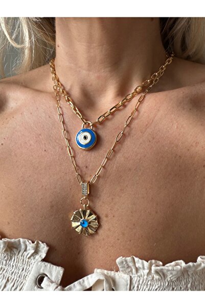 Rossetto Atelier قلادة العين الزرقاء الذهبية الطويلة