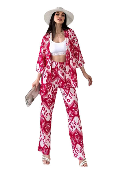 BEEMU Lower Upper Set Kimono- Patterned