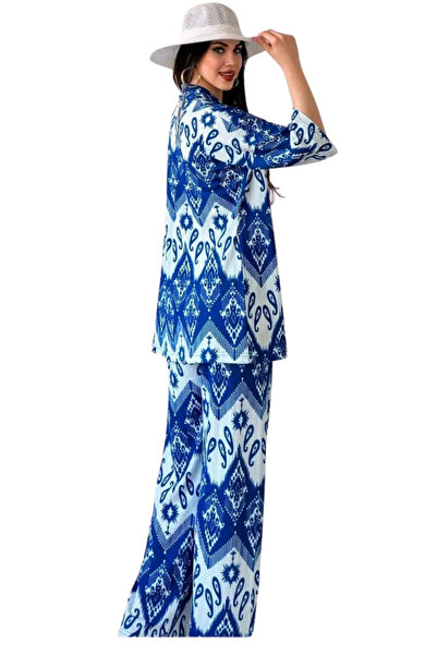BEEMU Lower Upper Set Kimono- Patterned-Blue