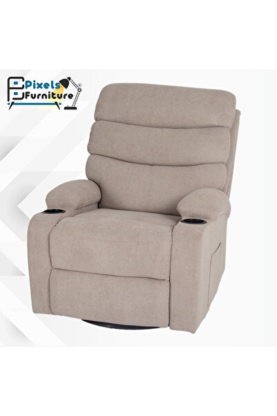 PixelsFurniture Pixel Furniture Recliner Chair with Cup Holders, Fabric Rocking and Swivel Recliner Chair with Adjustable Footrest