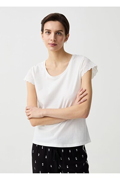 Ovs Womens Jersey Pyjama Top With Broderie Anglaise Edging