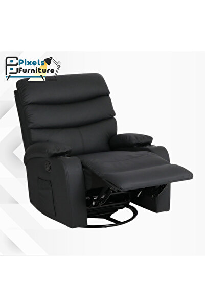 PixelsFurniture Pixel Furniture Recliner Chair with Cup Holders, Fabric Rocking and Swivel Recliner Chair with Adjustable Footrest