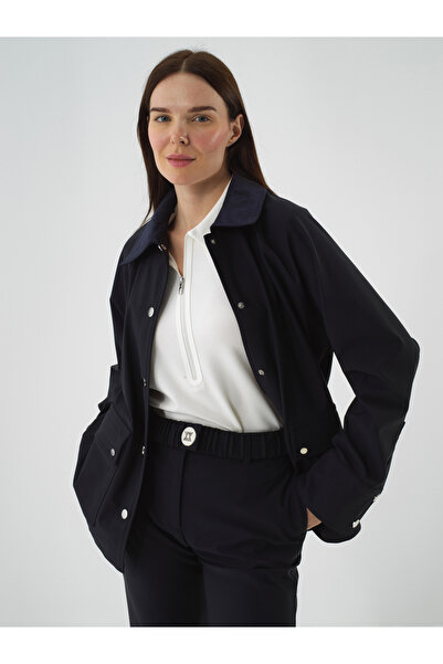 Xint Kadın Lacivert Esnek Dokulu Oversize Ceket