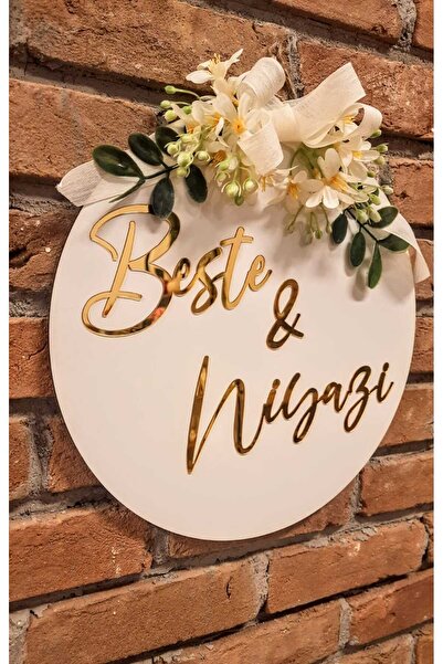 PSAcraft Kapı Süsü Beyaz Gold Yazılı Isme Özel 30 X 30 Cm