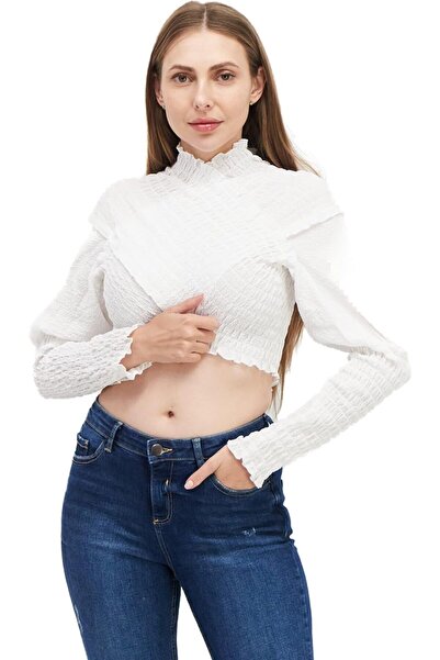 NA-KD Women Plain Ruffle Cross Front Top Shirt S White
