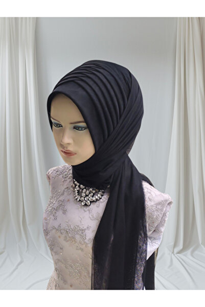 Nuray hazır duvak Black Without Fringe Model Ready-Made Veil Ready-Made Shawl Ready-Made Turban
