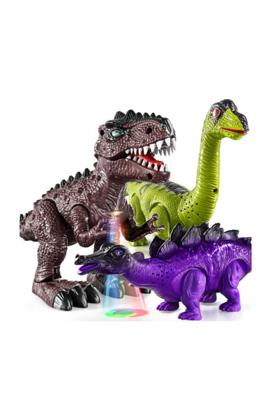 TEMI Set of 3 electric dinosaurs – movement, sound, LED light (Brachiosaurus, Stegosaurus, T‑Rex)