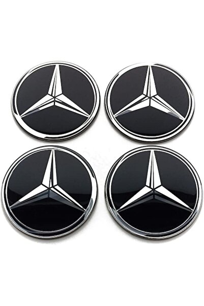 BLACK Set de 4 autocolante metalice Mercedes 56mm pentru capace de jante din aliaj - Star
