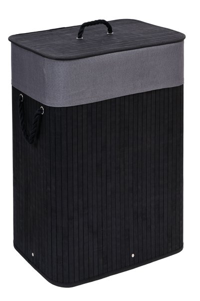 Other Coș de rufe din bambus cu capac 80L Negru/Gri