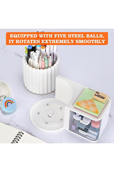 KHAJUL Rotating Office Desk Organizers with 2 Drawer, Pencil Pen Marker Holder for Desk for Office Home