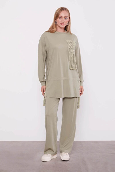 Levidor Trender Straw Tassel Detailed Green Women's Top and Bottom Set 100807