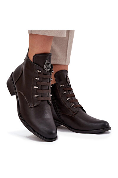 BOTO Botine Joase Izolate Cu Fermuar Și Decorație Maro Nevalia 40