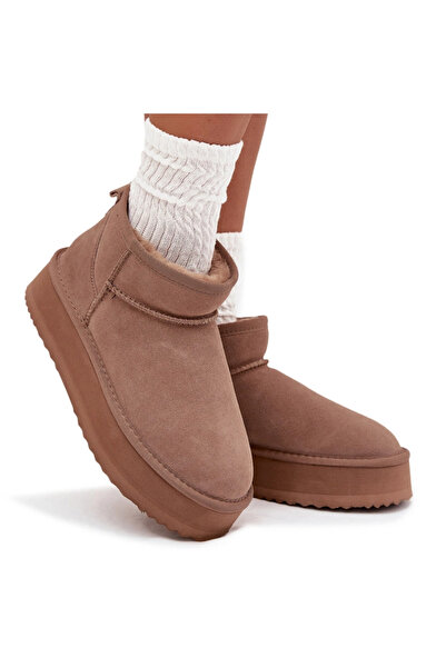 Vinceza Cizme de iarnă din suede pentru femei pe platforma 97962 bej 40