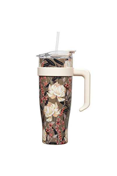 Other THERMAL MUG with handle Fleur 1.2L beige WITH STRAW