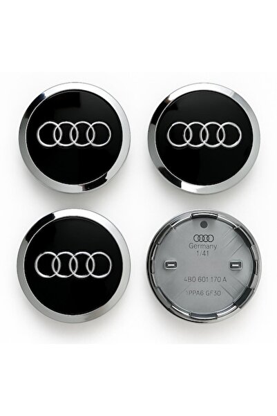 AFMM Set 4 capace centrale de roată Audi – 69mm, negru/argintiu, cu inel de fixare, pentru jante din aliaj