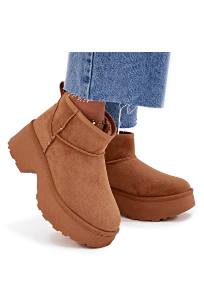 BOTO Cizme De Zăpadă Femei Joase Slip-On Izolate Cu Blană Camel Mavelle 40