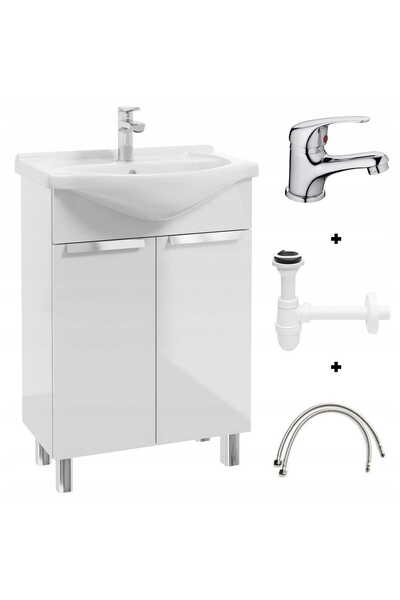 Other Set de mobilier alb cu lavoar, baterie cromată și sifon 60x85 cm Lily