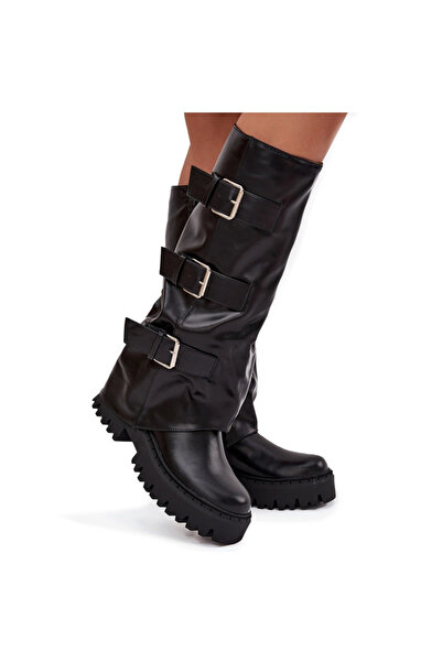 BOTO Cizme încălțate pentru femei cu clipsuri argintii Negre Isavine 37