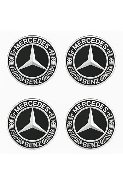 OEM Set de 4 capace centrale de roată Mercedes – 75 mm, negru lucios, compatibile cu jantele din aliaj