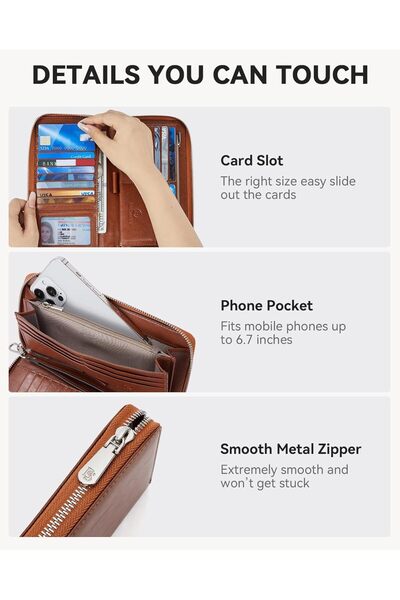 BOSTANTEN Leather Wallet for Women – RFID Blocking Zip-Around Clutch Wristlet