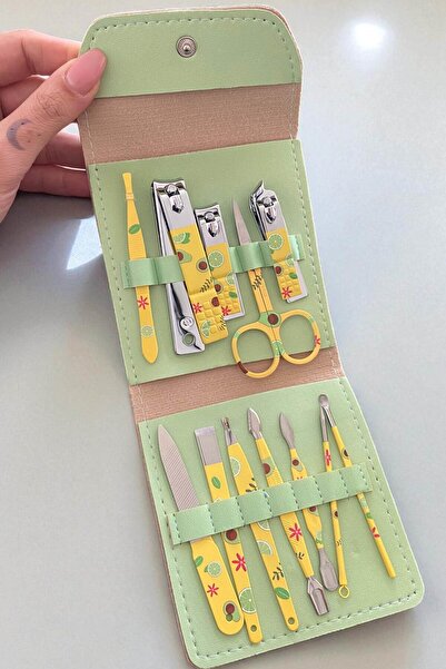 TAKIŞTIR مجموعة مانيكير وباديكير مكونة من 12 قطعة مع شكل الأفوكادو باللون الأخضر