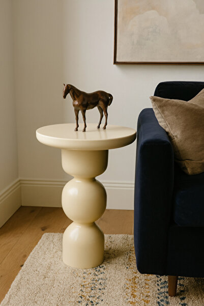 Simillo Home&Living Doğal Masif Ahşap Yan Sehpa – Krem Renk Tekli Model - Mantar Sehpa