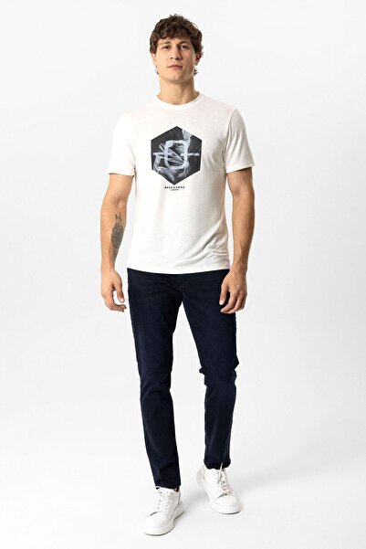 Back And Bond Navy Blue Slim Fit 5 Pocket Cotton Denim Trousers