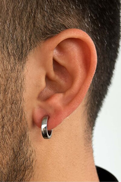 TAKIŞTIR Silver Color Men's Steel Earrings (Pair)