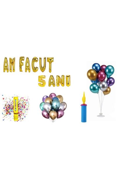 OEM Set Baloane Aniversare 5 ani , Am Facut 5 ani , Auriu , 71Buc