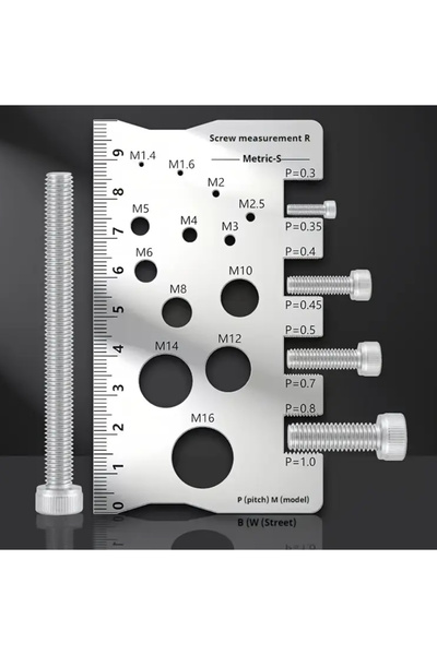 AURİZEX Paslanmaz Çelik Vida ve Civata Ölçüm Aleti Vida Boy Ölçüm Cetveli