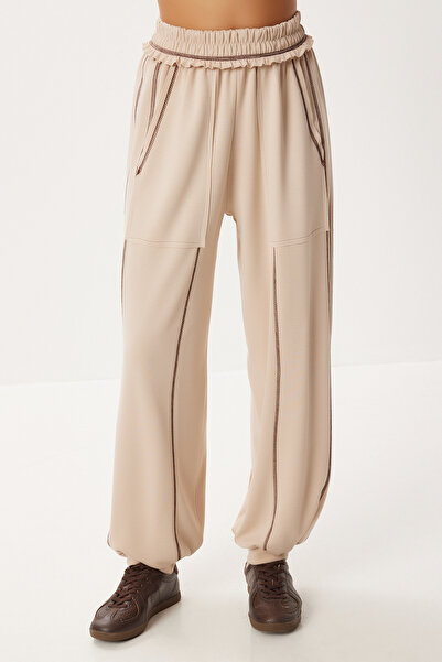 Lovelyİstanbul Kontrast Şeritli Örme Alt-Üst Takım LDM0008 BEJ