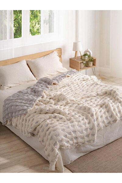 Peshtemalsan 9 KATLI %100 PAMUK MÜSLİN YORGAN YATAK ÖRTÜSÜ AÇIK GRİ