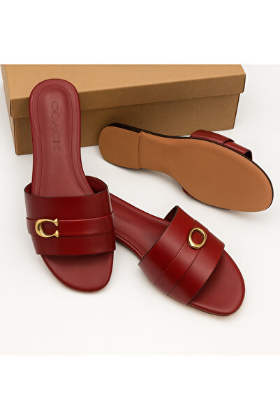 essentialneedsforall Classic Leather Slip-On Sandals for Women – Elegant Flat Slides with Gold Buckle Accent