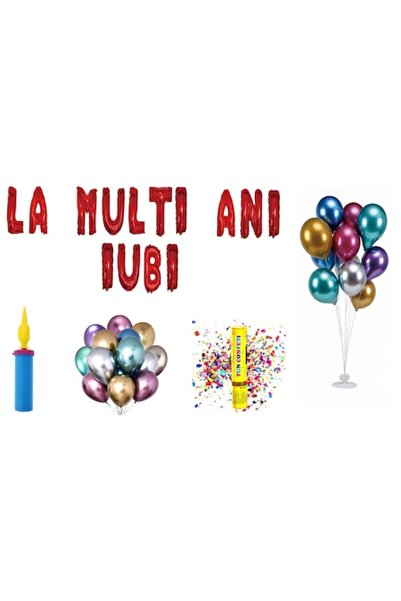 OEM Red 'Happy Birthday Love' Balloons Set with Cake Topper, 65 pcs