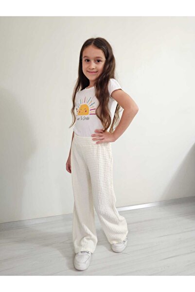 Kids Kız Çocuk Lastikli Dokulu İspanyol Paça Pantolon