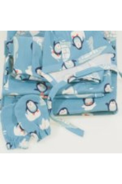 liloo Set scos bebe din maternitate - bumbac aqua imprimeu model pinguini