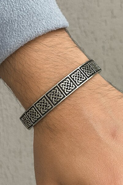 TAKIŞTIR Silver Color Men's Steel Handcuff Bracelet