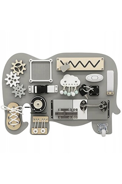 zola Placa educativa Montessori, activitati senzoriale, Elefant, din lemn, 30 x 42 cm, gri