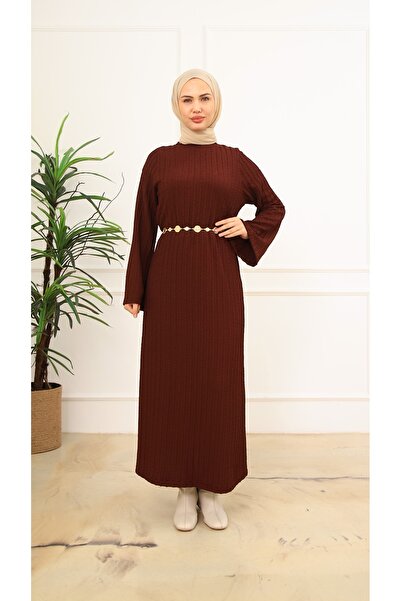 ARJİN MODA Hijab Knitted Sweater Dress - with Belt Gift