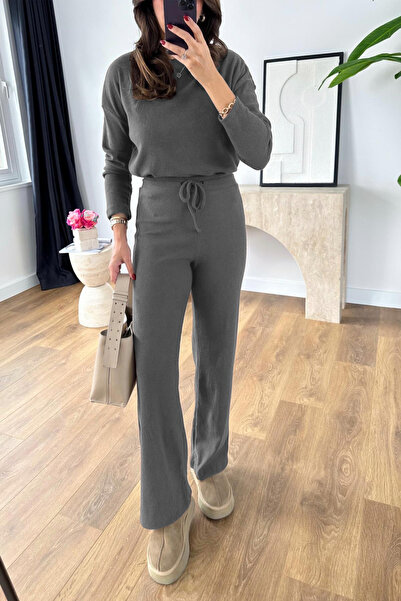 BayBayan Women's High Waist Loose Leg Ribbed Long Sleeve Set