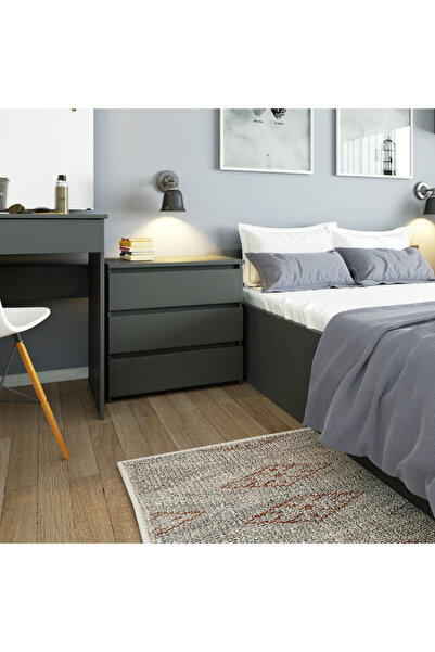 SERSIMO Bedside table with 3 drawers, laminated chipboard, 60x35x57 cm, matt grey