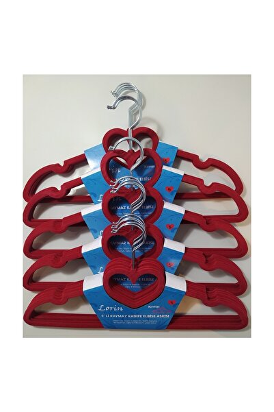 Lorin Kalpli Kadife Kaydırmaz Elbise Askısı Kırmızı Renk 5 Adet