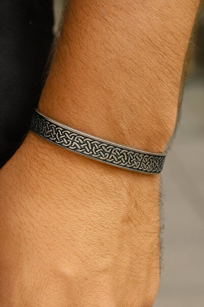 TAKIŞTIR Silver Color Men's Steel Handcuff Bracelet