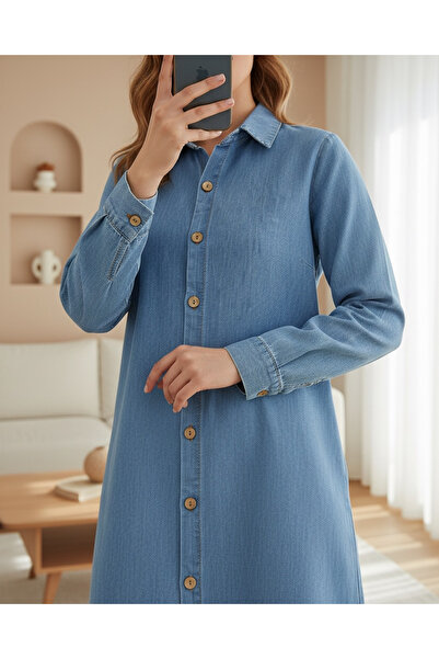 MissRunin Ahşap Düğmeli Uzun Kot Tunik
