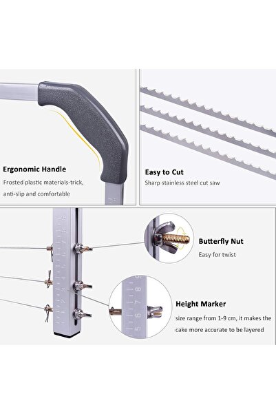 007 Bonviee Adjustable Professional Cake Leveler, 3 Stainless Steel Blades, 18 inch, Gray