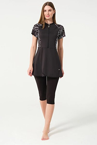 TESMAY Quick Drying Swimwear Fabric Half Zip Women's Half Sleeve Legging Swimsuit