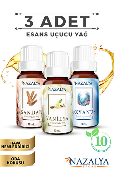 Nazalya Hava Nemlendiriciler için Uçucu Oda koku Yağı Esansiyeli vanilya-sandal-okyanus 3'lü Set 10 Ml.
