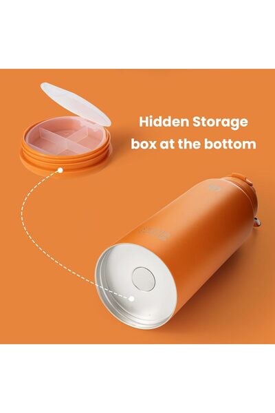bottlebottle insulated stainless steel sports water bottle 40 oz with straw and pill holder (Orange)