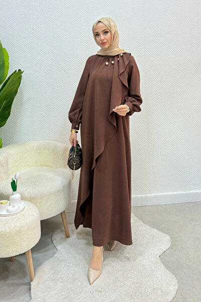 Tesettür Diyarı Rochie Levanur pentru femei, din țesătură creponată, cu detal...